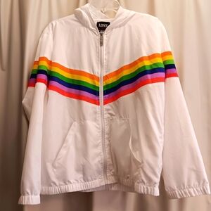 LOVE Brand Rainbow Zip Up Hooded Windbreaker Size Medium